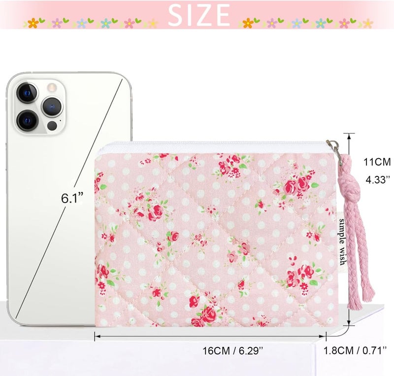 Modacarry Store Cotton Quilted Floral Coin Purse Digital Camera Pouch with Cute Prints Zipper for Women Girls (PINK ROSE) - Image 3